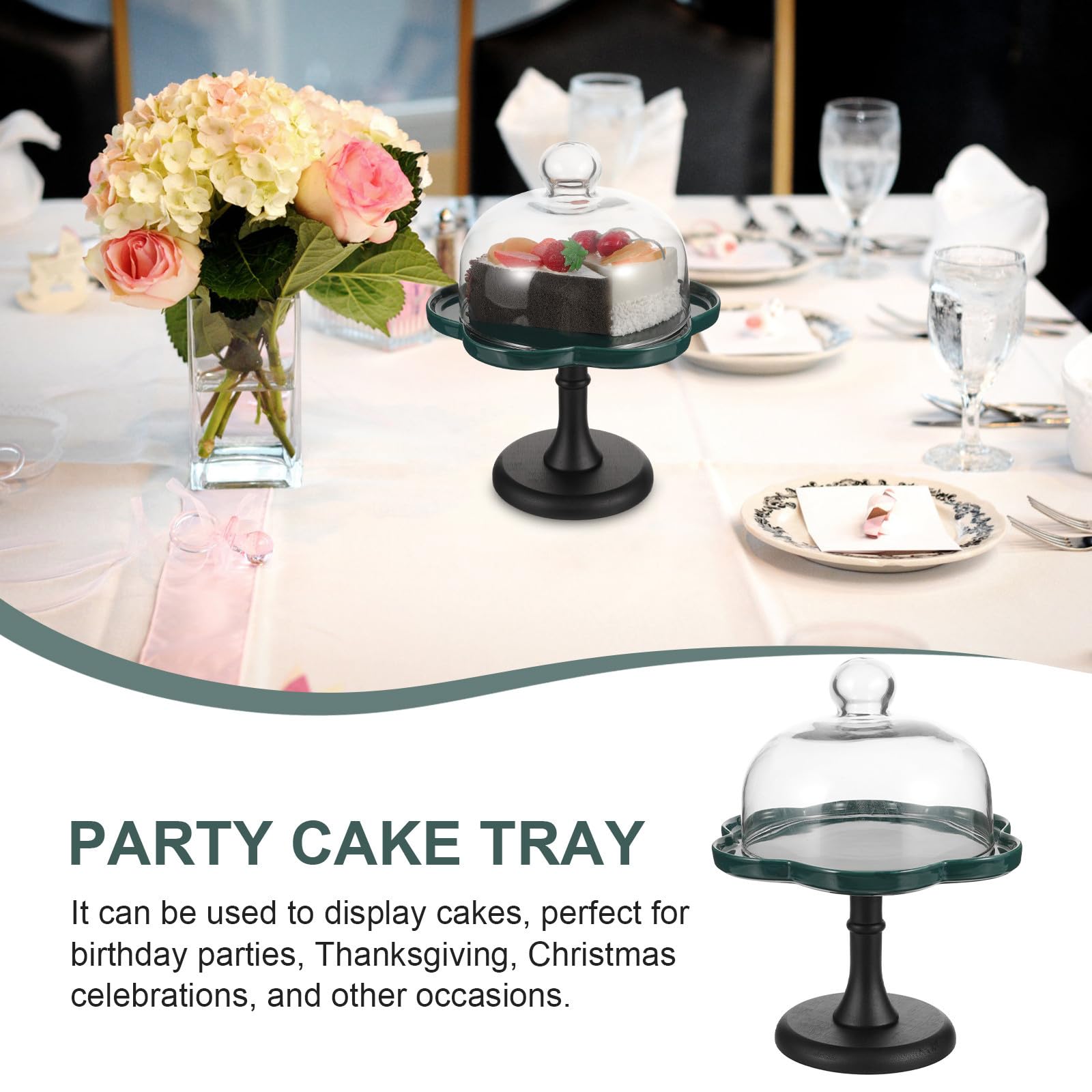 OSALADI Expositor de Tartas con Pedestal de Cerámica y Cúpula de Vidrio Transparente, Soporte para Pasteles y Frutas, Adecuado para Eventos y Postres
