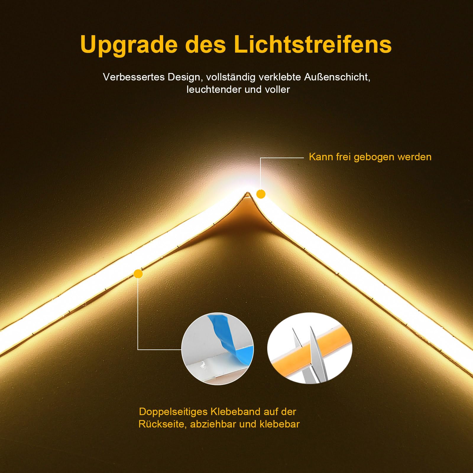 20 m Wifi Smart COB LED Striscia luminosa 2700 k bianco caldo, 384 led/M DC12 V, CRI 90+, 5670 lm, nastro LED COB set funziona con Google Home Assistant/Alexa, con dimmer wifi e alimentazione