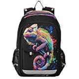 WEVIBOFU Backpack for School Girls Boys, College Rucksack Travel Daypack Teenager Bookbag Kids Backpack Chameleon Painting Colorful