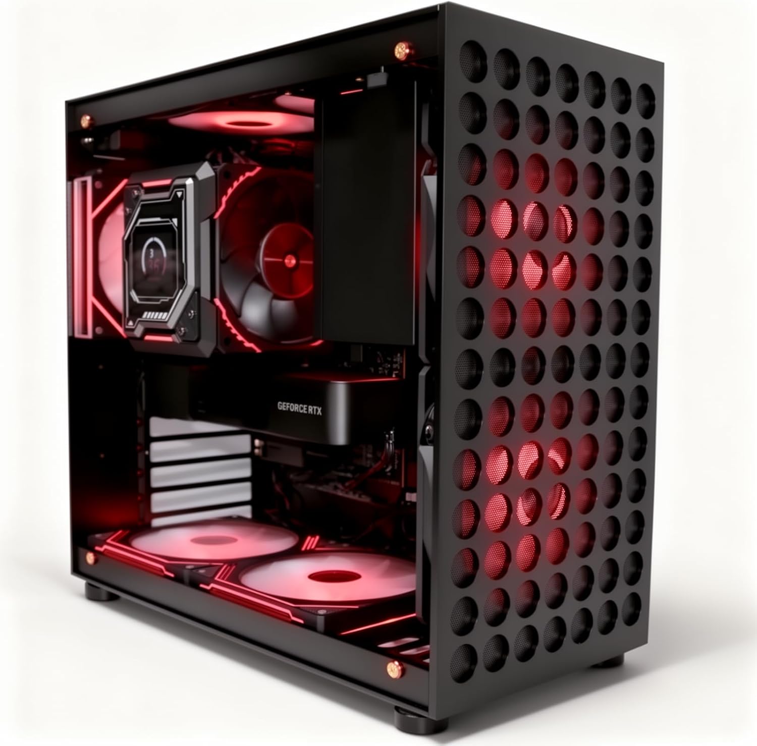 ATX Gaming PC Case, CNC Machined Full Aluminum Tower, High-Airflow Full Ventilation Design, Type-C Front I/O, Dust Filters, Transparent Acrylic Side Panel, Black