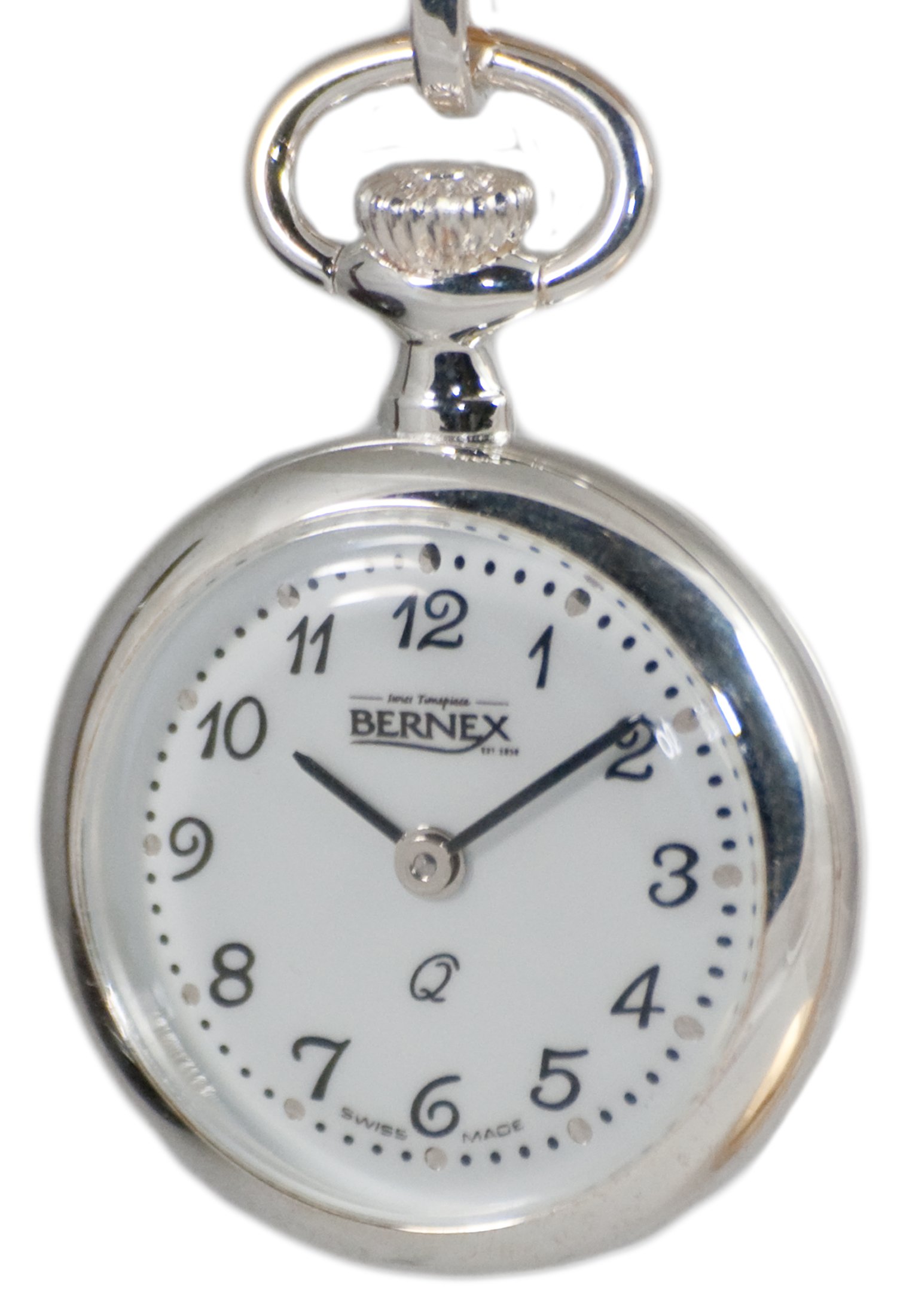 Swiss Made Sterling Silver Ladies Pendant Watch + Chain (Open Face Polished)