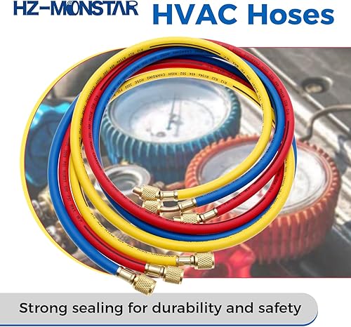Miniatura 7 de Tubo de mangueras de carga de CA, manguera de carga de refrigerante de 60 pulgadas, rosca SAE de 14 de pulgada, se adapta a R12 R22 R502 Kit de