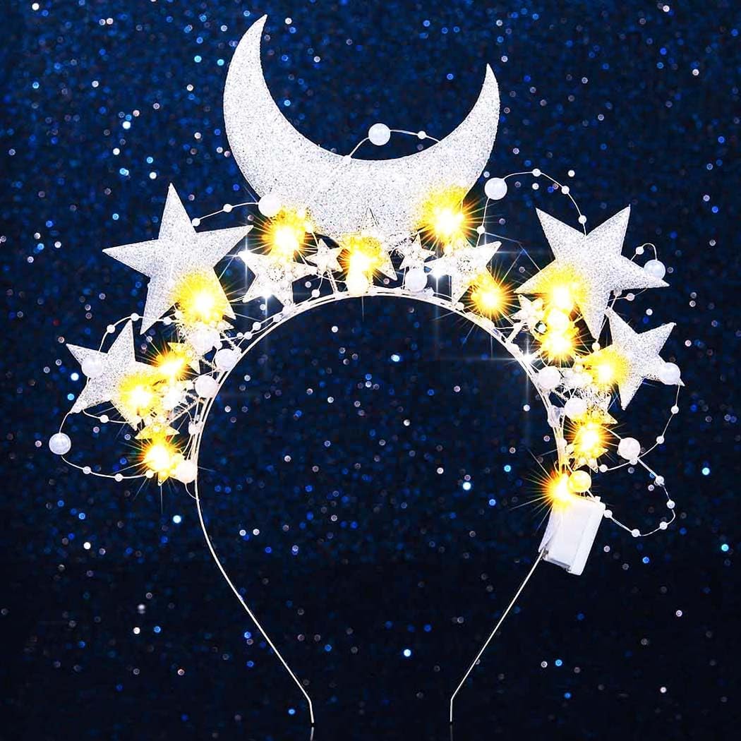 GORTIN Light up Star Headband LED Rhinestones Halo Crown Moon Costume Headwear Glitter Hair Accessories for Women - Image 2