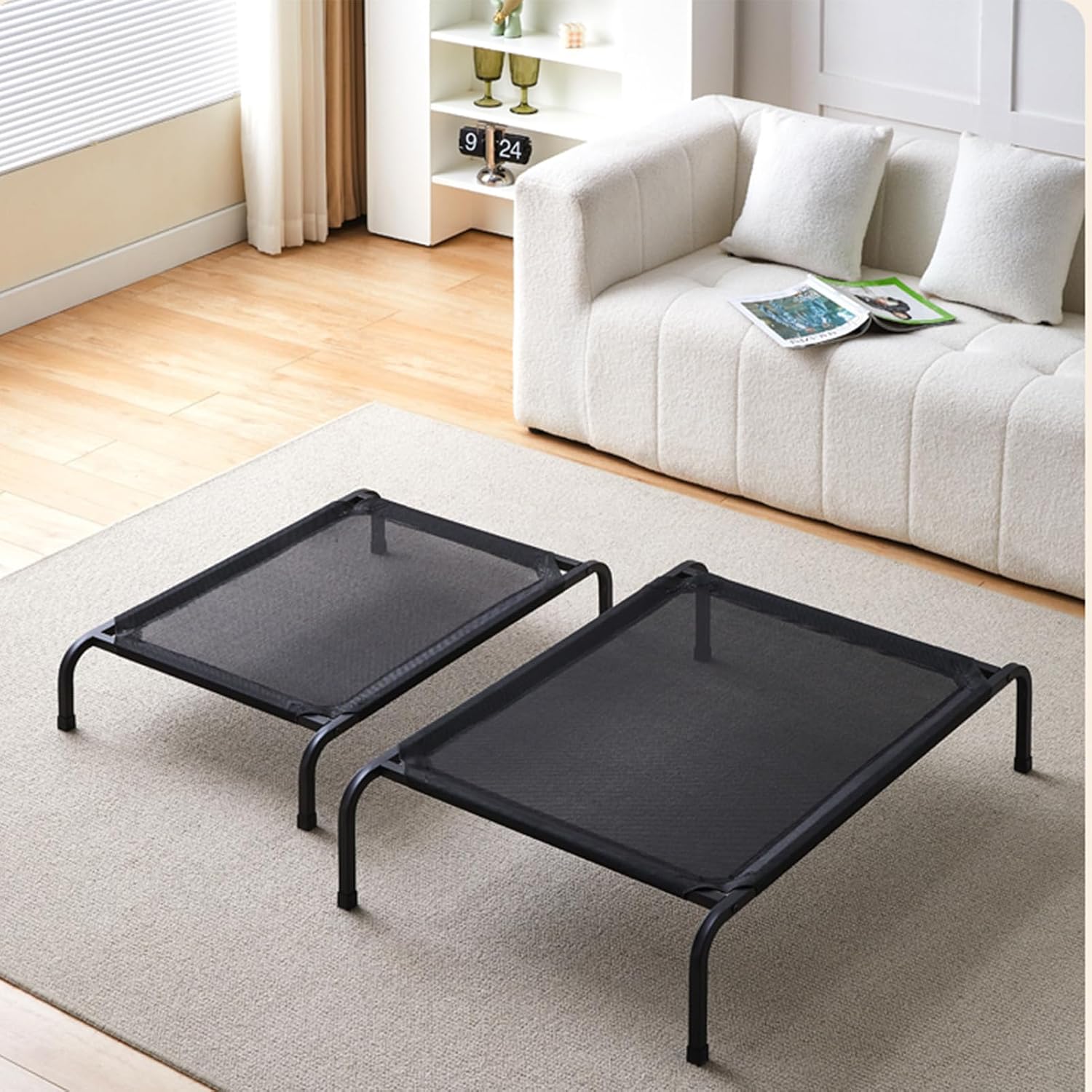 Raised Dog Bed for Large Dogs, Elevated Outdoor Dog Bed Easy to Assemble, Cooling Lifted Pet Bed with Durable Breathable Teslin Mesh, Dog Hammock Bed (Black, L:40x27x8in)