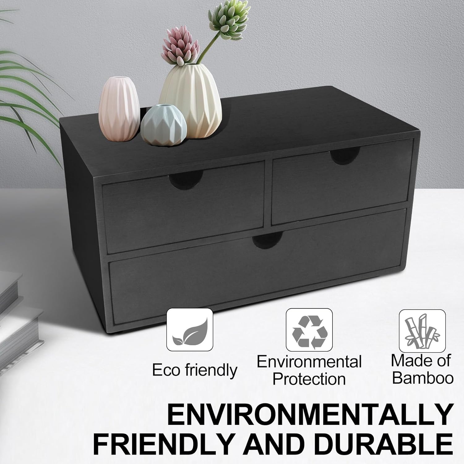 Charmewooden Desk Organizer with Drawers Countertop Drawer Organizer Drawers for Desk Top Home Office Workspace Bathroom Toiletries Supplies (black)