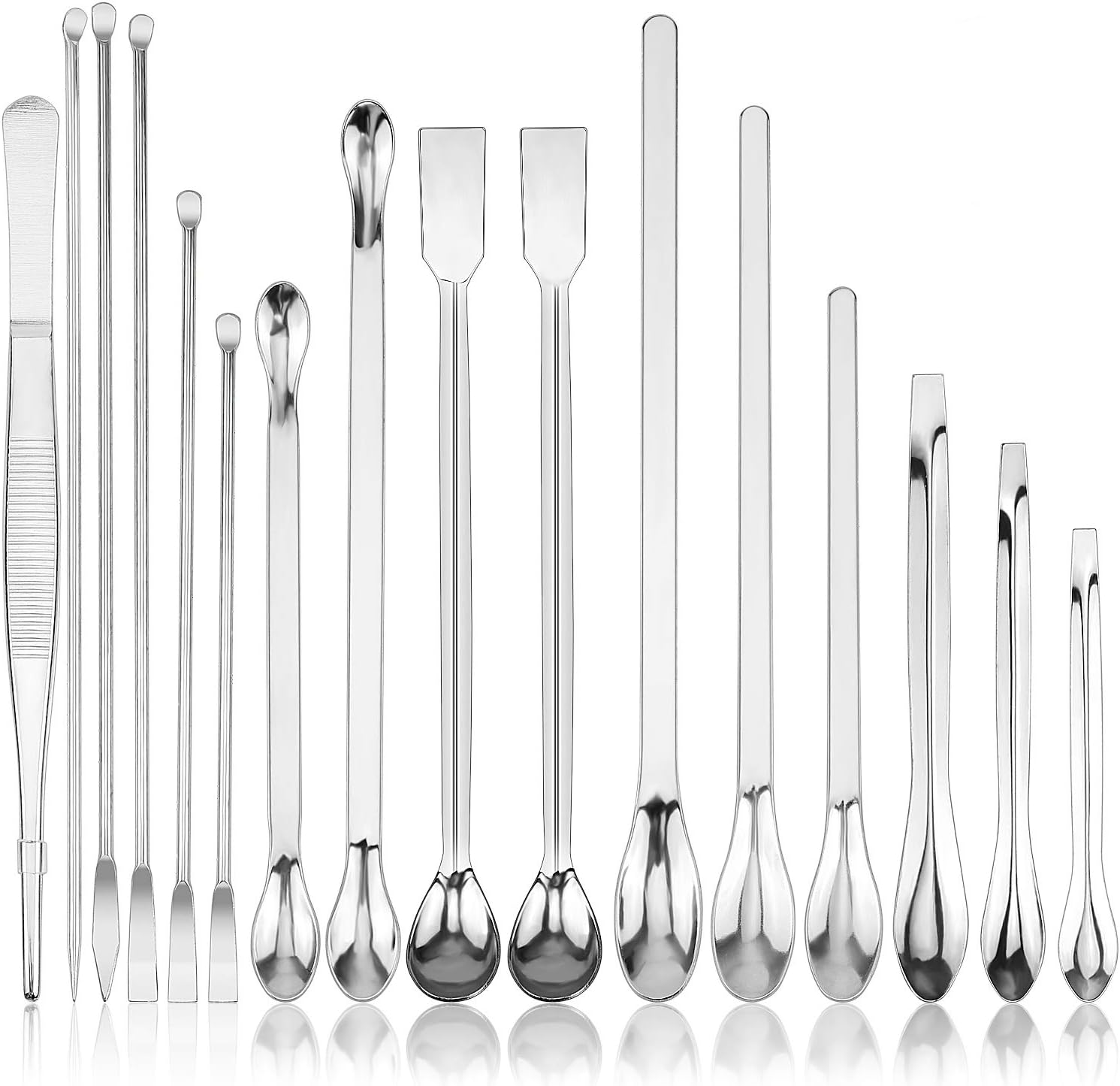 16 Pieces Stainless Steel Lab Spatula Micro Scoop Tweezers Set Laboratory Sampling Spoon Mixing Spatula for Powders