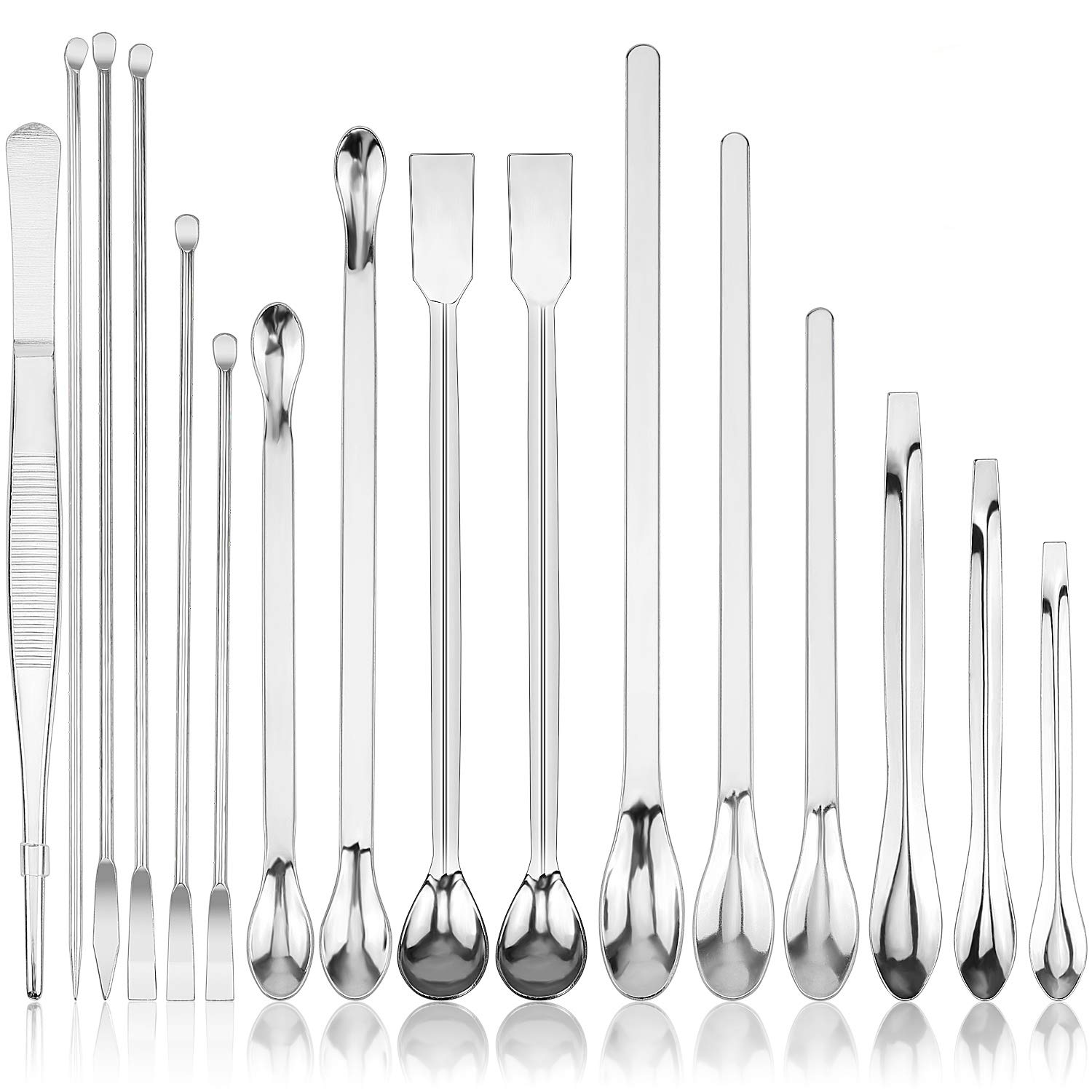 16 Pieces Stainless Steel Lab Spatula Micro Scoop Tweezers Set Laboratory Sampling Spoon Mixing