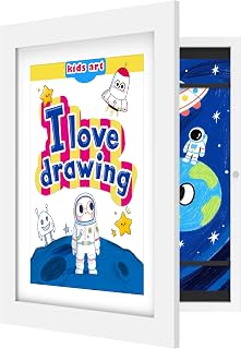 FrameWorks 10"x12.5" White Wooden Kids Art Frame with Magnetic Door – Display for 3D Artwork, Photos, Crafts – Gallery Style Edges Wall Decor for Home, Playroom, Easy Access Frame for Creativity