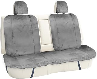 FH Group Doe16 Faux Rabbit Fur Car Seat Cushions, Universal Fit, Fluffy Car Seat Covers for Sedan, Truck, SUV, Van, Rear Set Gray