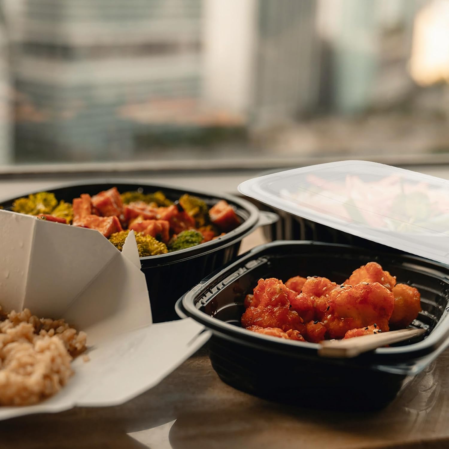 Zerodeko 30pcs Disposable Plastic Takeaway Food Storage Boxes Black Square Bento Lunch Containers with Lid for Meal Prep and Take out