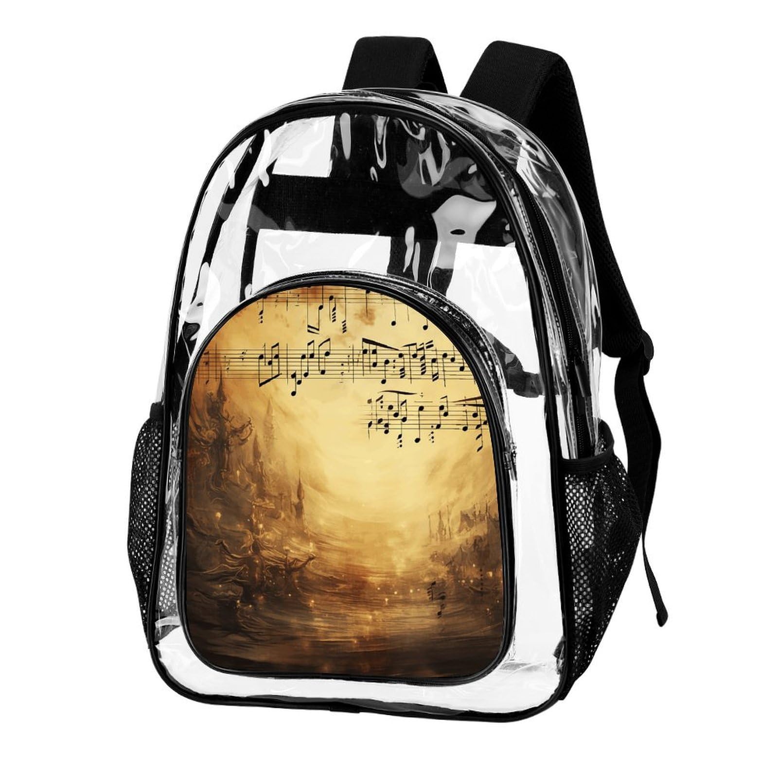 Transparenter Rucksack mit Notenblättern, groß, transparent, PVC, Büchertasche für Sicherheit, Arbeit, Reisen, Stadion