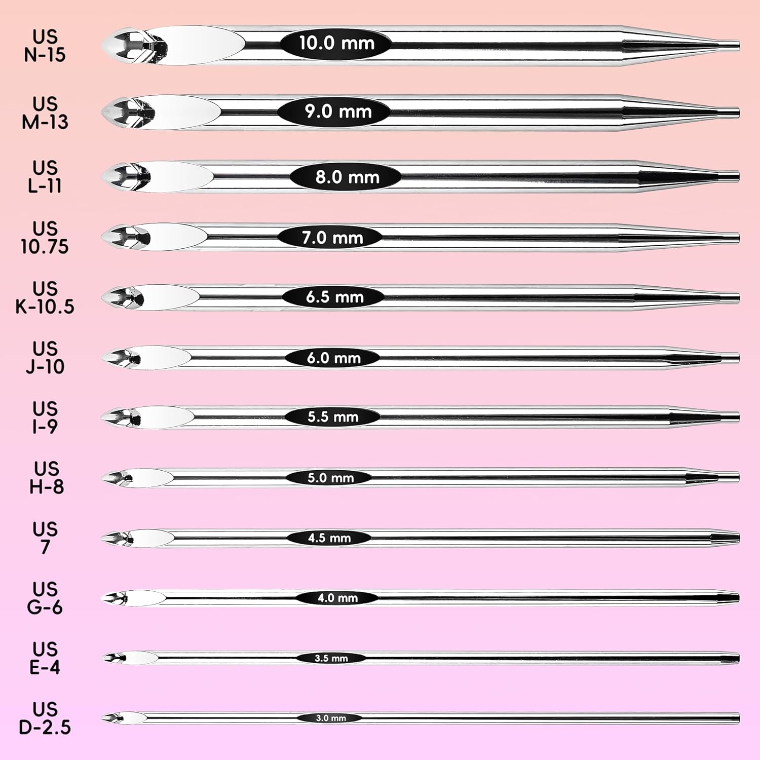 Tunisian Crochet Hooks Set - Tunisian Crochet Hook, Interchangeable Metal Tunisian Crochet Hooks Set with Cable, Tunisian Crochet Hooks, Nickel Plated Aluminum, Ergonomic 3mm-10mm, 26-Piece Set