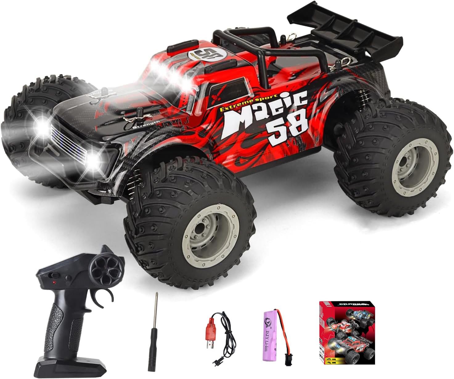 AccLoo Remote Control Car for Kids Ages 3+, 1:18 RC Off-Road Toy Car, Wireless Remote Control, USB Rechargeable Battery, Front Lights, 40–60m Range, Includes Screwdriver & Manual