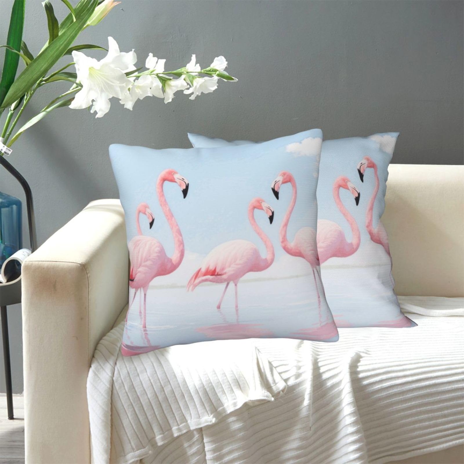 FekiLoot Decorative Throw Pillow Covers Modern Farmhouse Pillowcase Double Sided Cozy Cushion Cover for Sofa Couch Bed 20"X20" Pink Flamingos