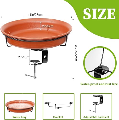 Miniatura 2 de AUHOKY Cuenco de baño para pájaros montado en la terraza para exteriores, cuenco desmontable sin calefacción para pájaros y abrazadera resistente