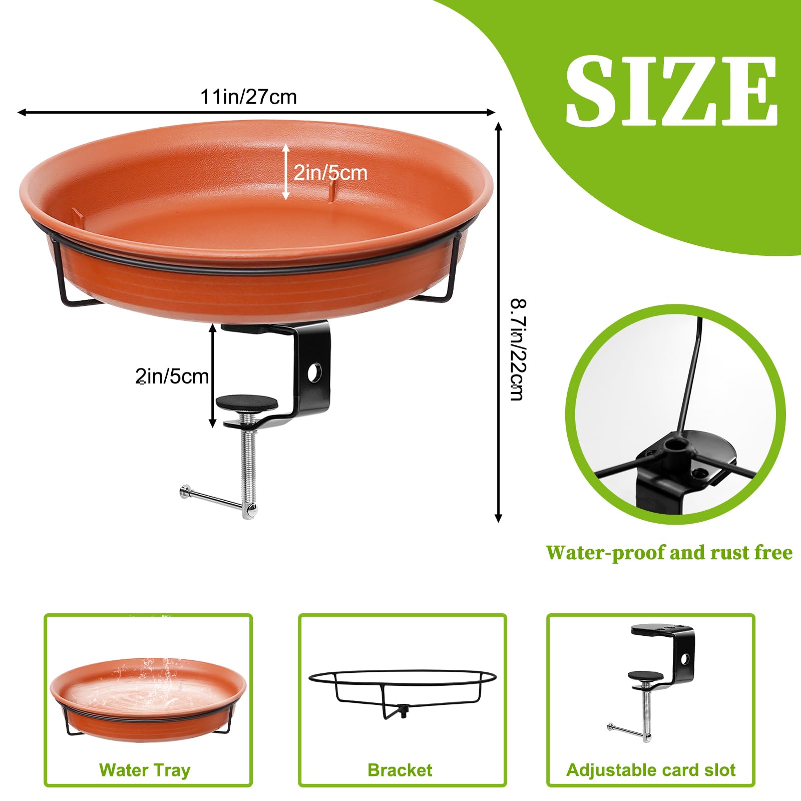 VeyFolzin.st Deck Mounted Bird Bath Bowl Spa for Outside Detachable Unheated Birdbath Bowl and Heavy Duty Sturdy Clamp - Image 2