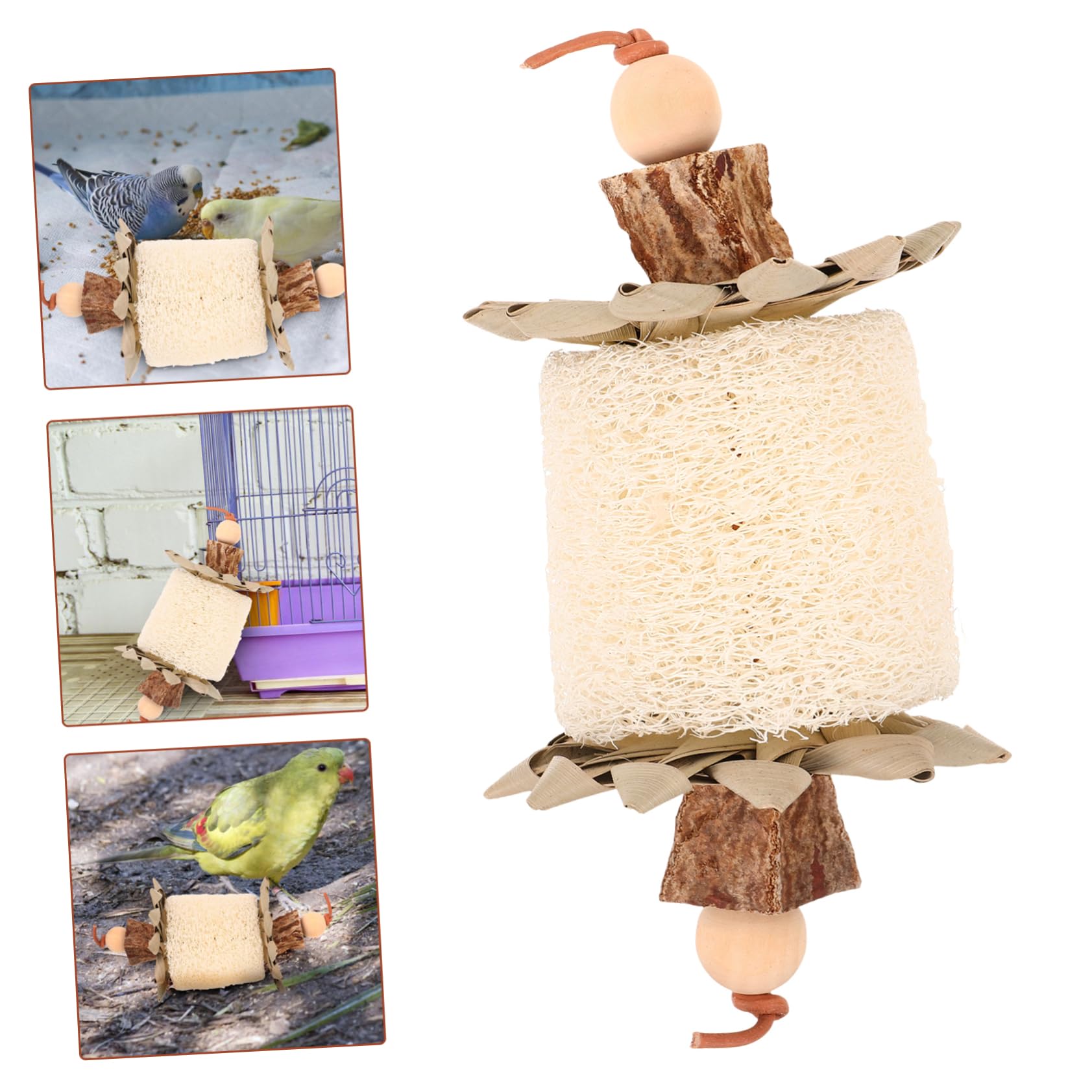 Jouet pour Perroquet à Mâcher en Luffa et Feuilles de Palmier