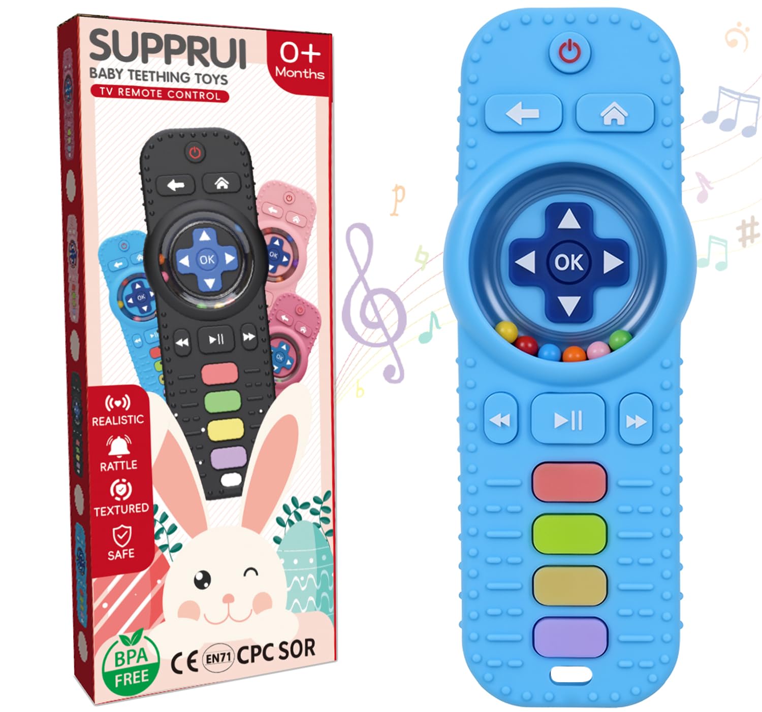 Teething Toys for Baby,Silicone Remote Control Baby Rattle Teether Baby Teething Toy for 0-6 6-12 Months,Sensory Toys,BPA-Free for Newborn Gifts (Blue)