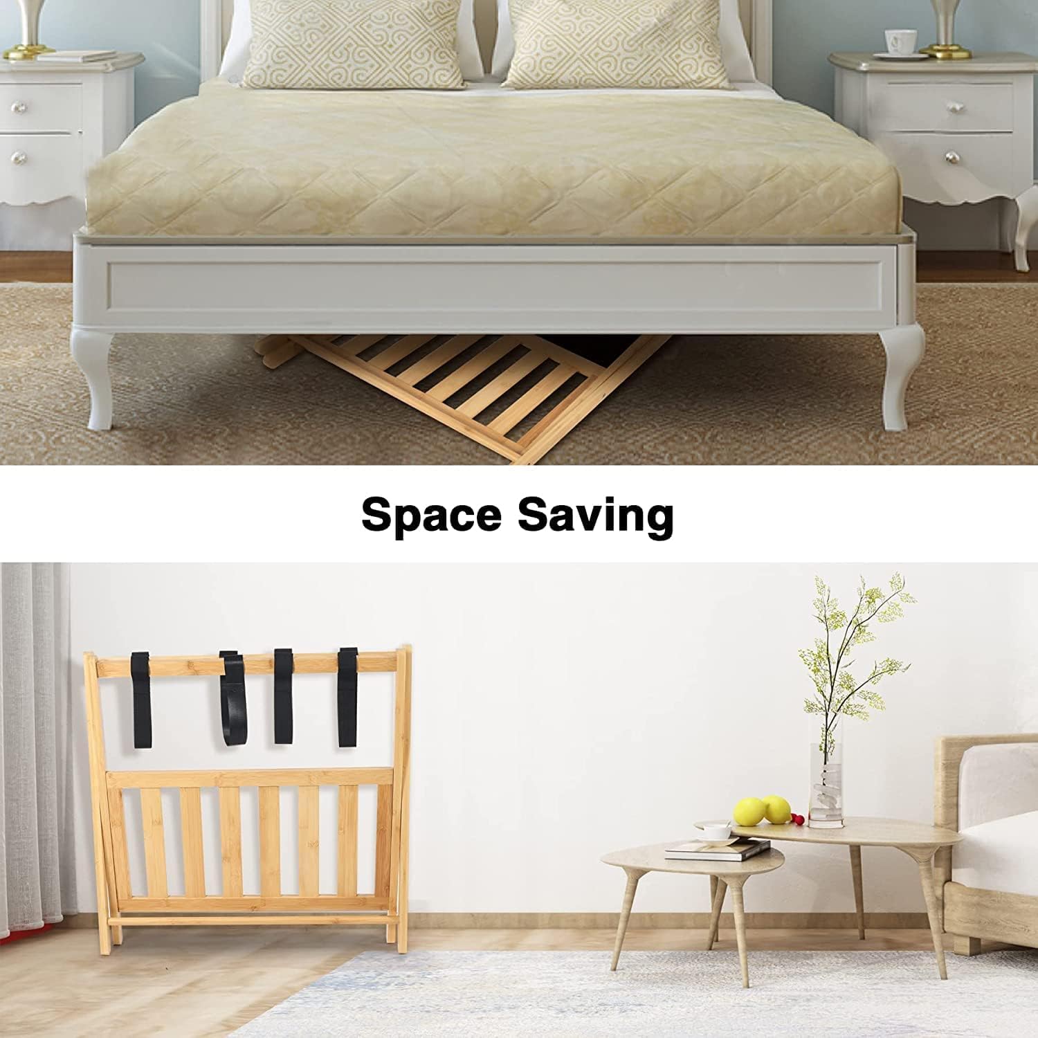 REDCAMP Holz Kofferständer Luggage mit Regal für zu Hause,Klappbarer Gepäckträger für Gästezimmer, Hotelzimmer 68 x 40 x 58 cm