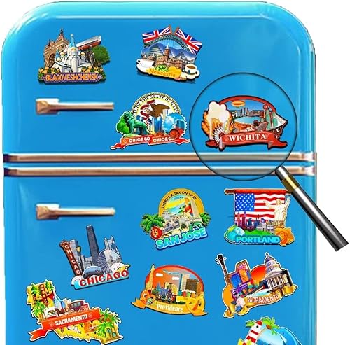 Miniatura 4 de Wichita - Imán de madera para nevera, diseño de Kansas USA en 3D, recuerdos coleccionables, decoración hecha a mano, 1868