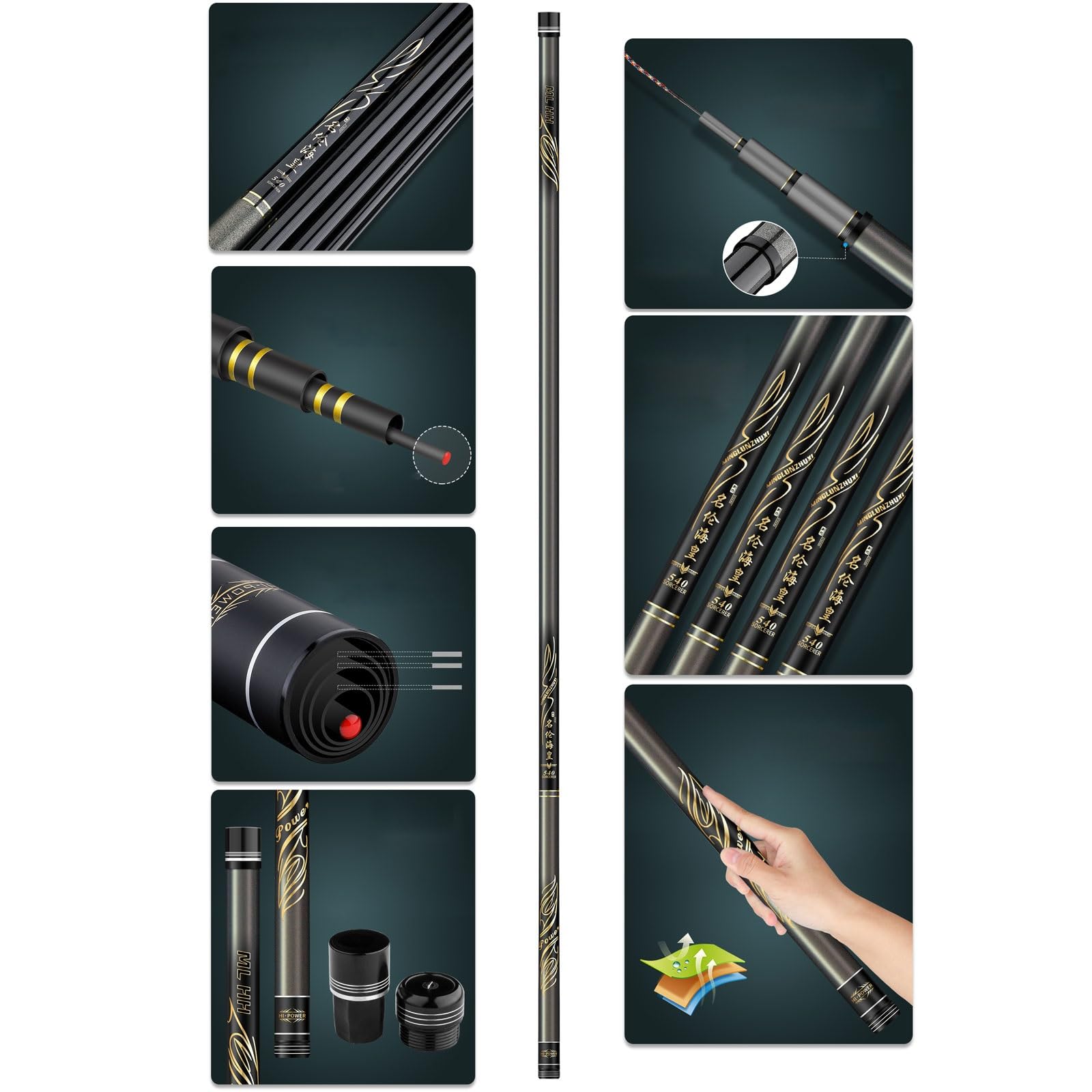 Canne A Peche Telescopique De Fibre De Carbone 6h19tone 3.6m-10m Canne à PêChe Chinoise Canne A Carpe RivièRes Lacs RéServoirs Ruisseaux éTangs(4.5m)