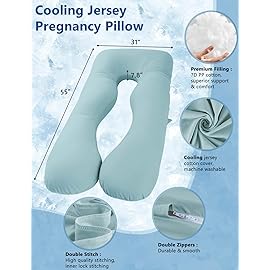 Meiz Pregnancy Pillow, Cooling Pregnancy Pillows for Sleeping, Maternity Pillow for Pregnant Women, Pregnancy Body Pillow with Cooling Jersey Cover, Green