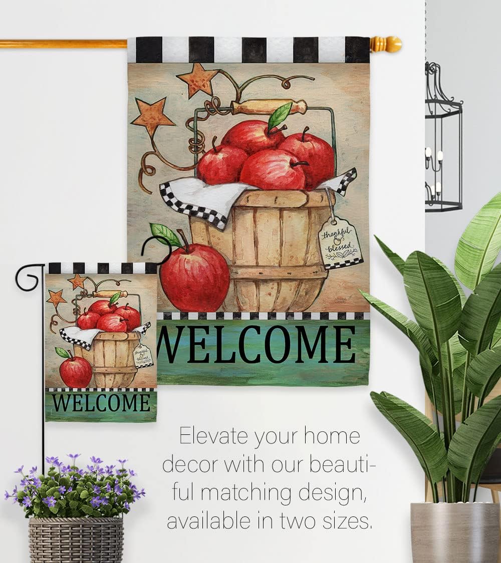 Welcome Apple Basket Decor Garden Flag Home Room Indoor Wall Haning Art Small Banner Tapestry Outdoor Garden Yard Thankgiving Fall Decorations Gifts For Women Her Made In USA