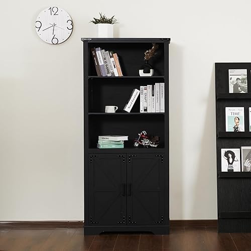 Gabinete de almacenamiento para libros, armario de almacenamiento de pie con puertas y estantes ajustables para estudio, sala de estar, dormitorio,