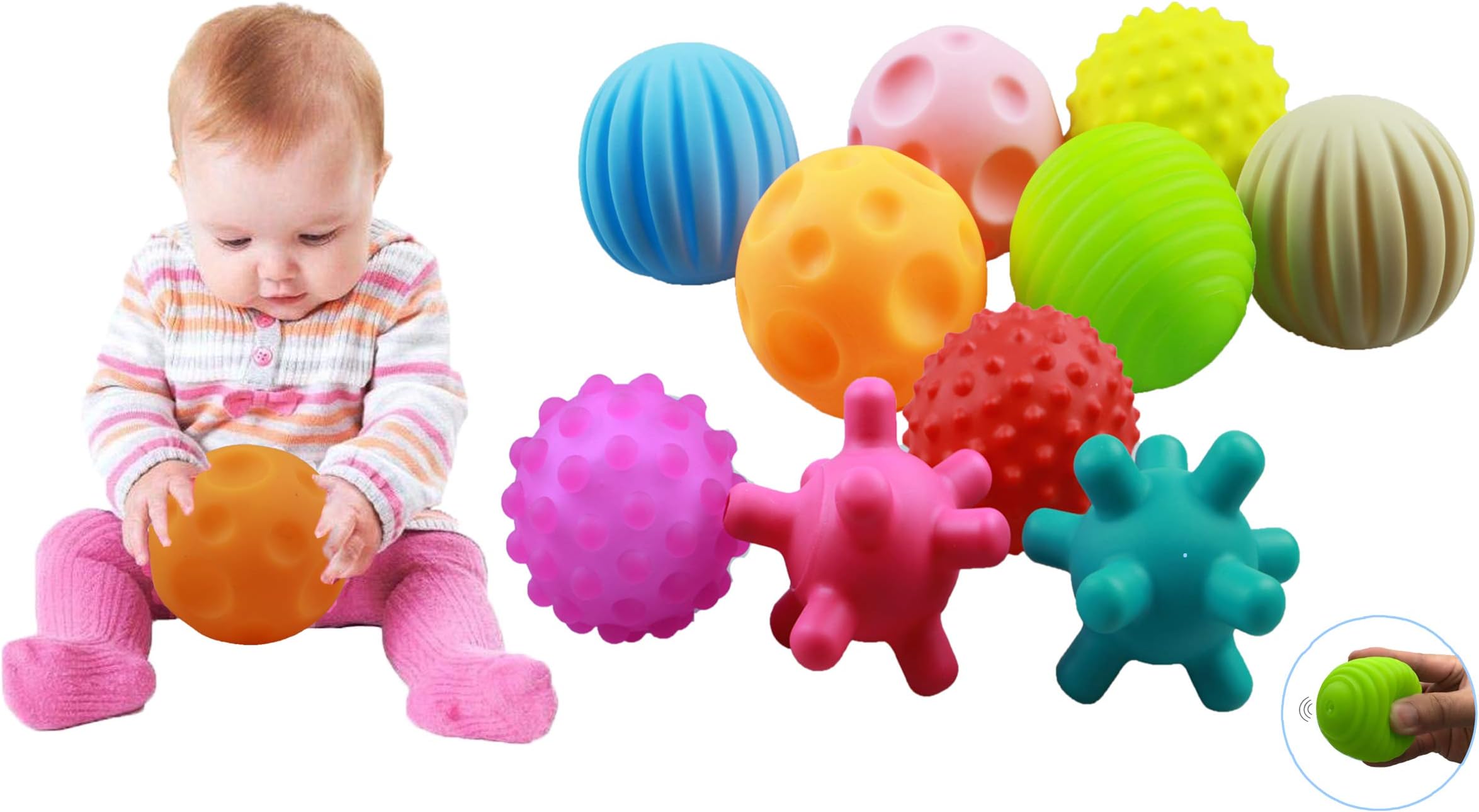 10PCS Sensory Balls for Toddlers 1-3, Baby Toys 6-12 Months, Soft Textured Balls, Safe Teething Toys for Boys & Girls, Montessori Gifts, 2025