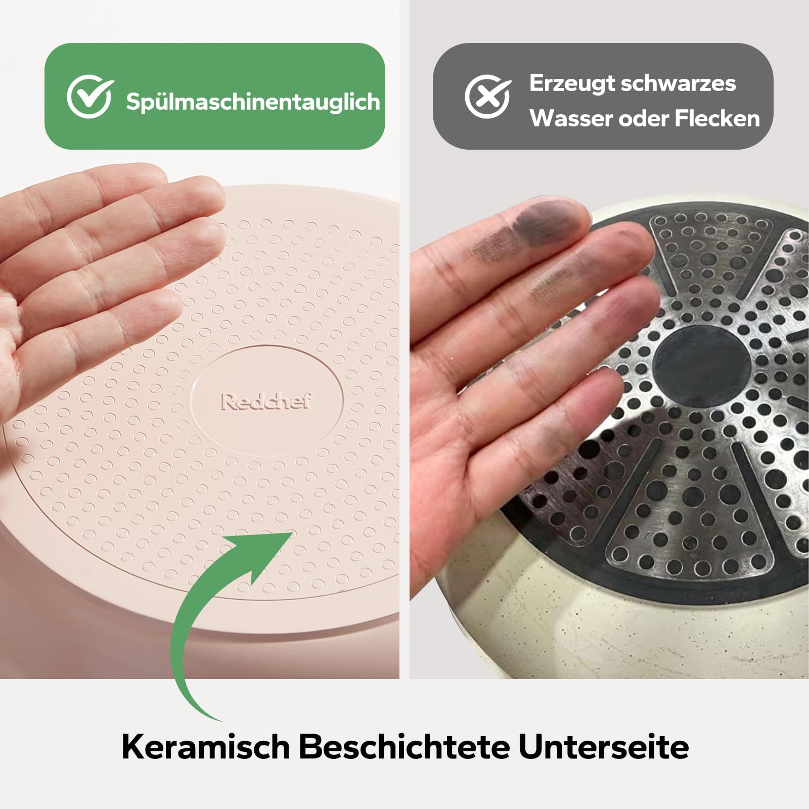 Redchef Set di pentole in ceramica con manico rimovibile, per campeggio, ceramica, non tossico, senza PFAS, senza PFOA, salvaspazio, lavabile in lavastoviglie, colore: rosa