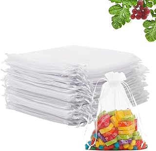 iwokerfull 60Pcs White Organza Bags 5x7 inch, Small Jewelry Bag Bulk Sheer Mesh Drawstring Gift Bags, Sheer Wedding Party Favor Pouches Empty Sachet Bags for Candy Christmas Festival