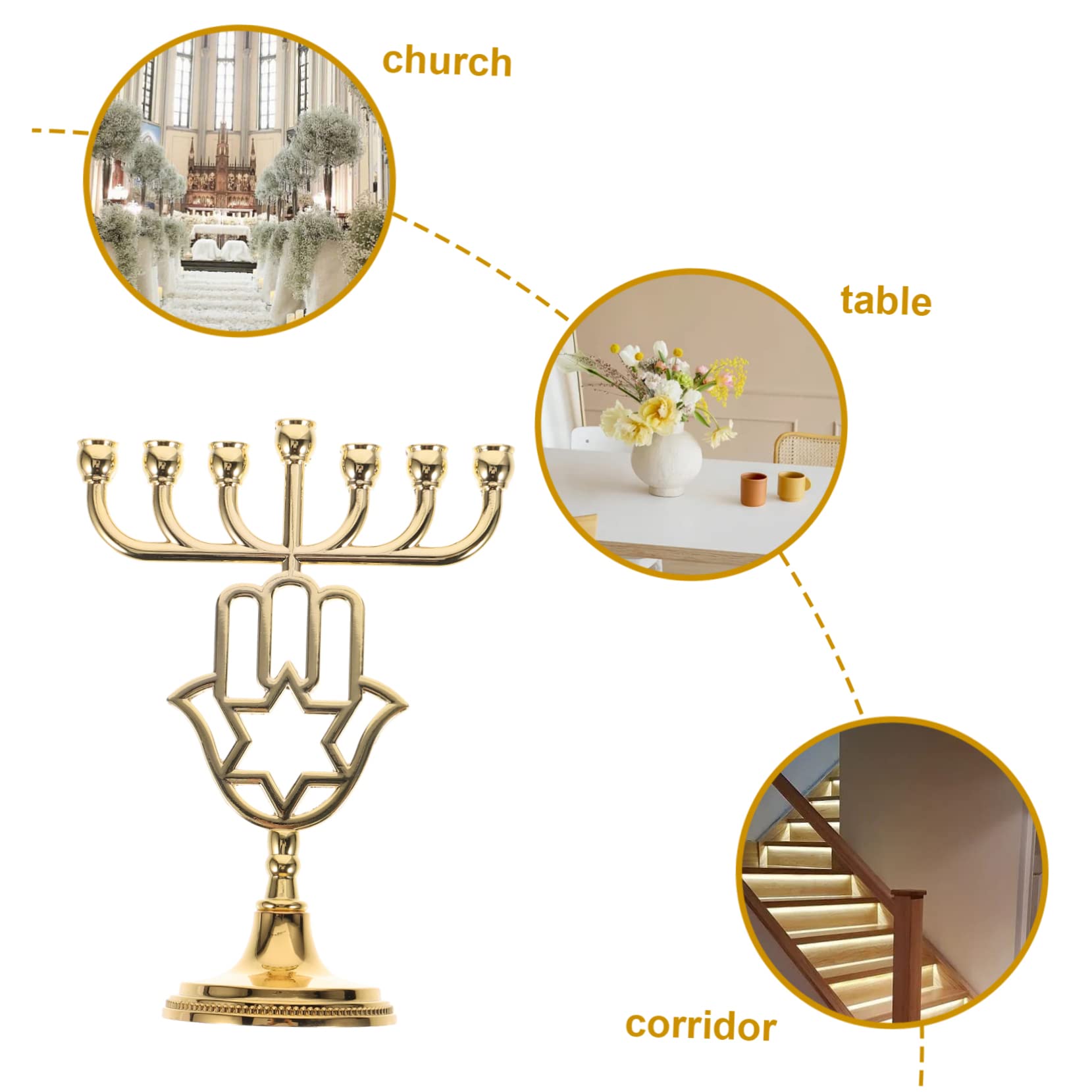 Candelabro De 7 Brazos para La Menorá De Hanukkah Decoración Religiosa Judía Candelabro De Palma Dorada Artesanía De Metal De Alto Brillo