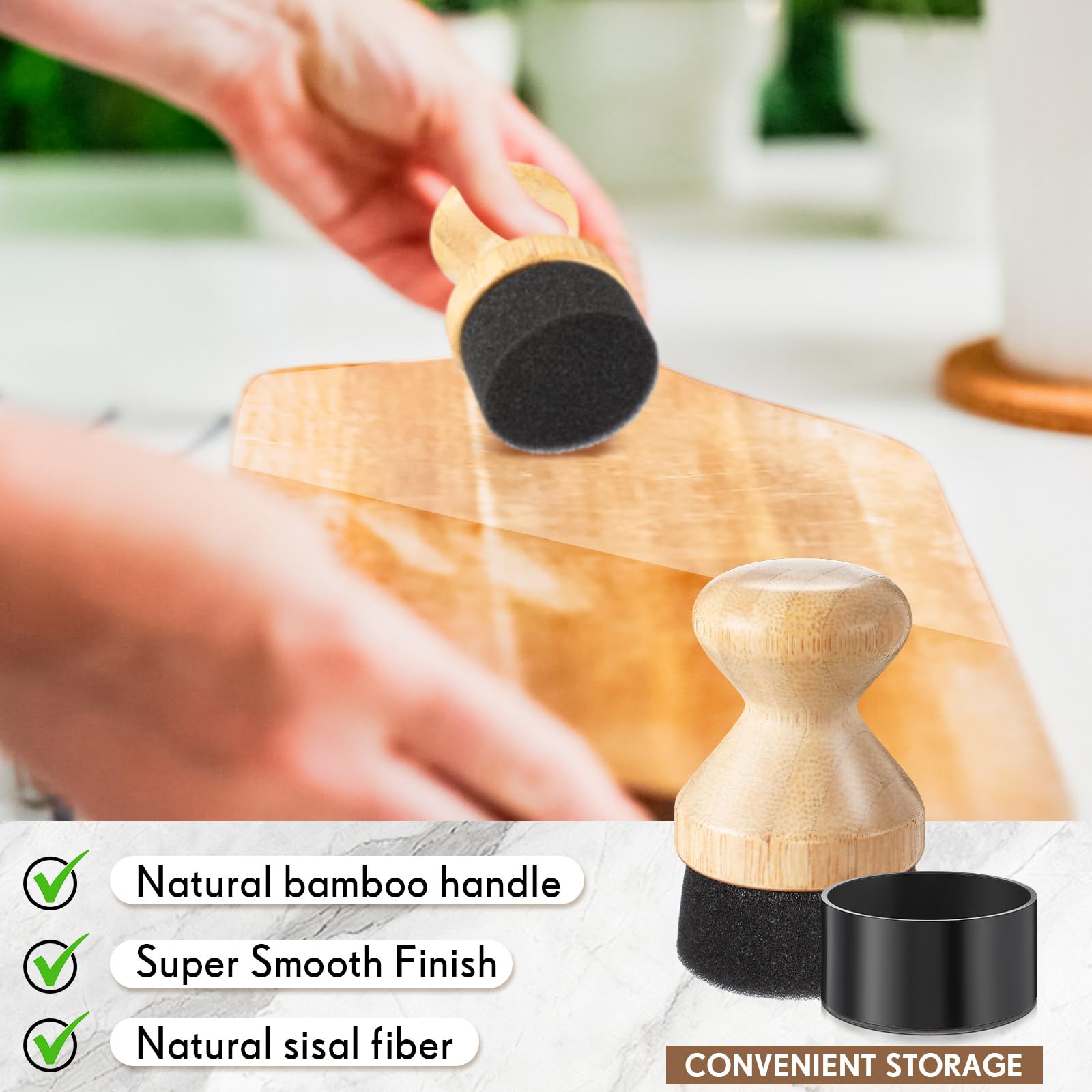Pickmesh 2 aplicadores de cera de aceite para tabla de cortar con tapa, aplicadores de aceite de bambú para tabla de cortar madera, bloque de carnicero, aplicador de acondicionador para espátula de