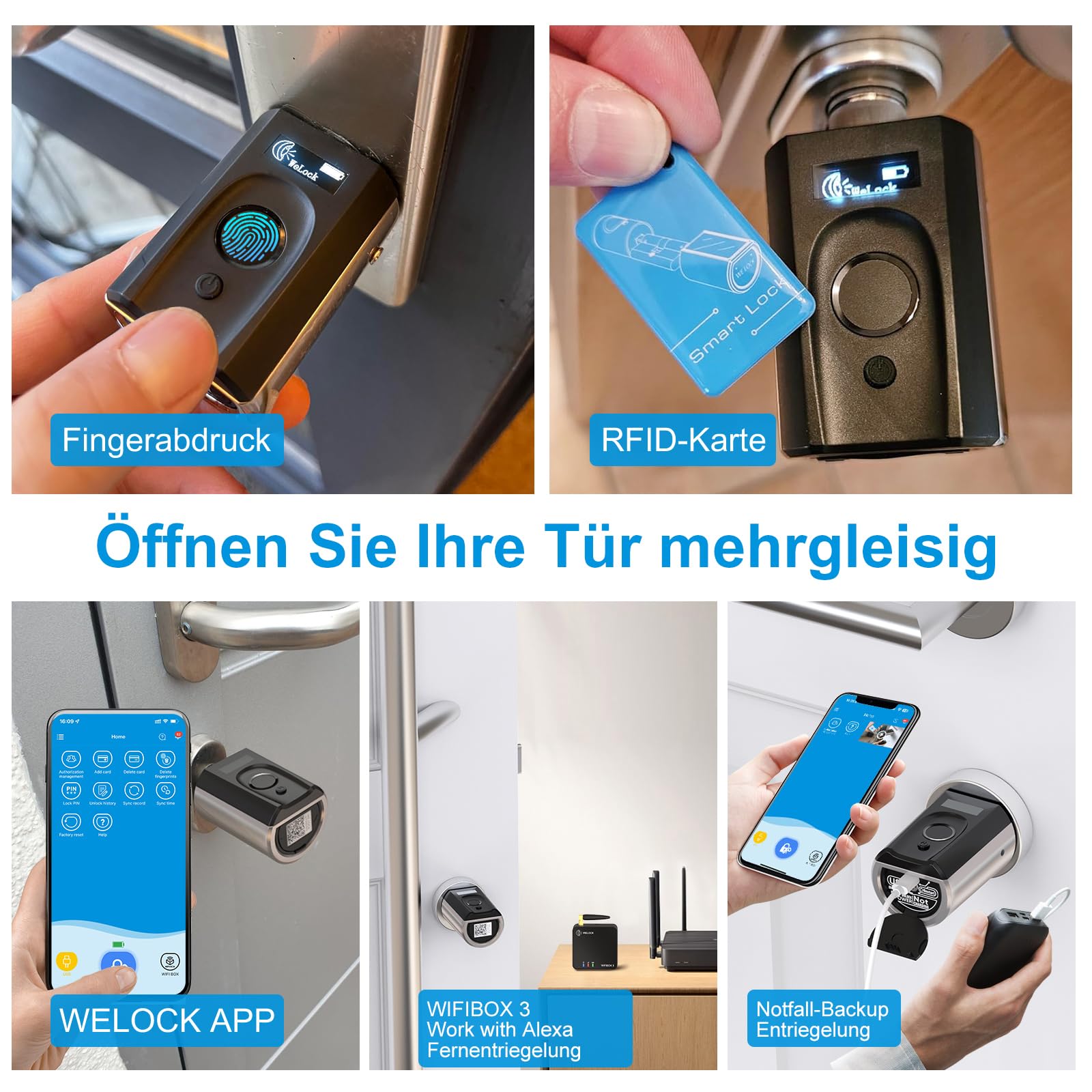 WELOCK Touch41 Türschloss Fingerabdruck mit WIFIBOX 3 für Profiltüren | Elektronisches Türschloss, RFID-Karte, Bluetooth Wi-Fi Fernentriegelung, IP65, Arbeit mit Alexa fingerabdruck schloss
