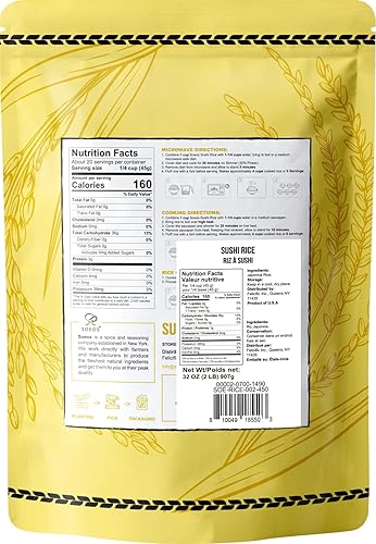 Miniatura 10 de Soeos Premium Sushi Rice, Calrose Rice, Medium Grain, White Sticky Rice, 5 Pound