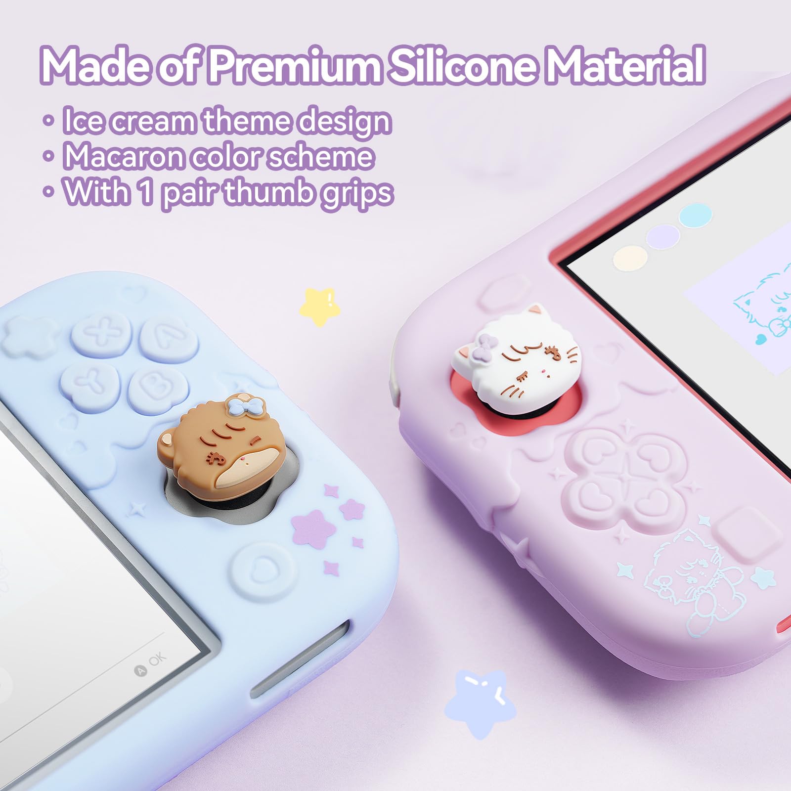GeekShare - Coque en silicone pour Switch Lite, housse souple pour Switch Lite avec 2 couvercles pour pouces, couleur bleu Mikko