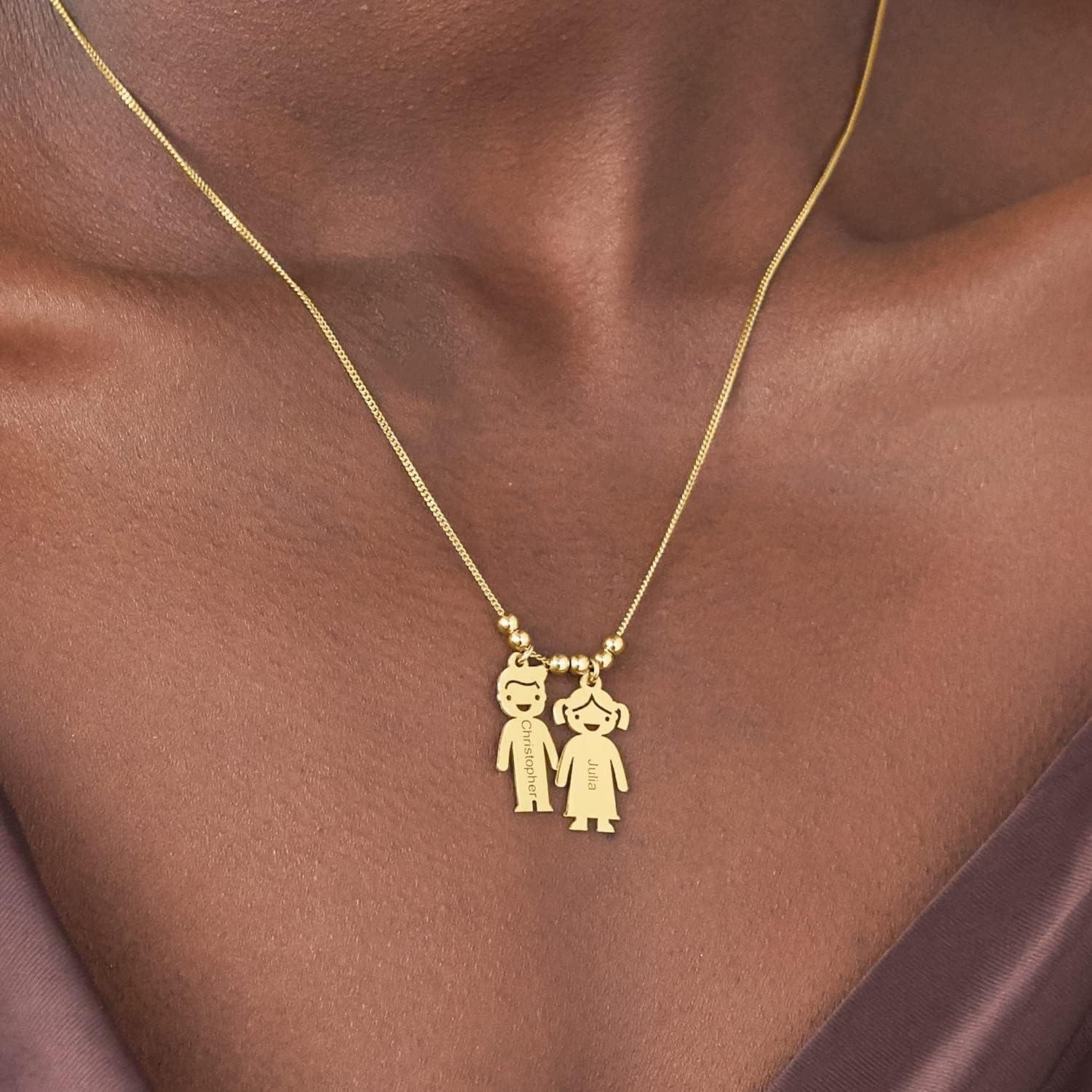 Mother Necklace with Engraved Family Charms - Up to 5 Charms - Silver, Plated or Solid Gold Material - Box Chain - by MYKA