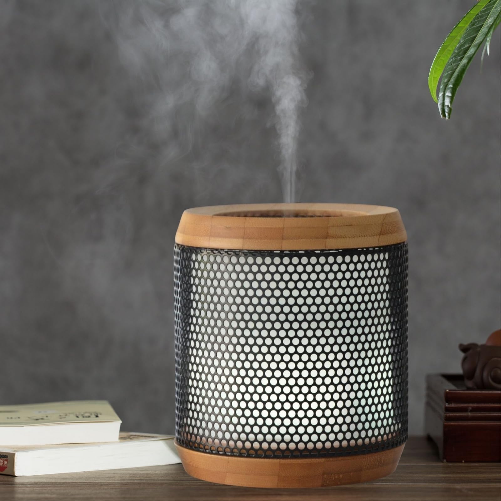 Zen'Aromat dyfuzor olejków eterycznych Elipsja - ultradźwiękowy dyfuzor aromaterapia na zimno - Elektryczny dyfuzor zapachowy do domu - wielofunkcyjne oświetlenie LED - naturalne materiały bambusowe i