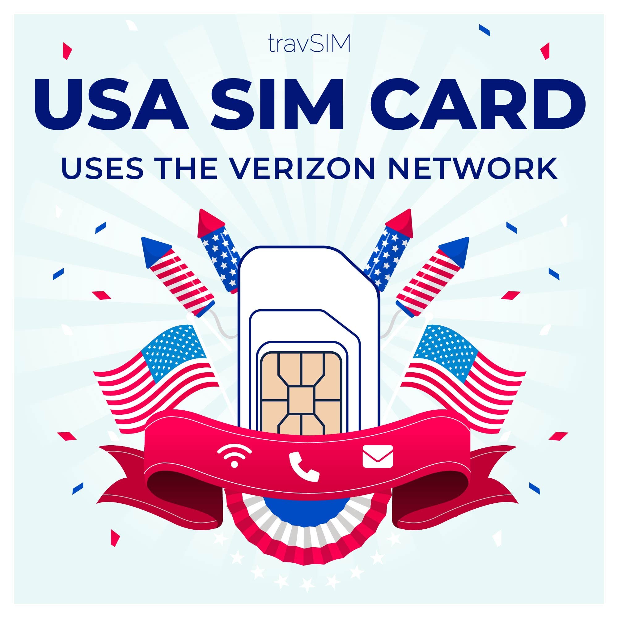 travSIM Prepaid USA SIM Card | 50GB mobile data at 4G/5G speeds | Unlimited calls & texts to USA Numbers | This US SIM Card uses the Verizon Network | Valid for 30days