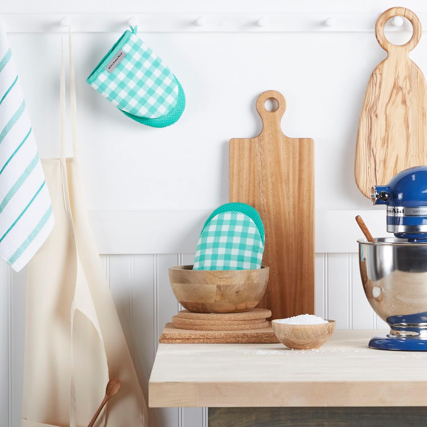 KitchenAid Albany Mini Oven Mitt 2-Pack Set, Aqua Sky, 5.5"x8" - Image 2