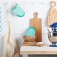 Vista 2 de KitchenAid Albany - Juego de 2 manoplas para horno pequeñas, color cielo aguamarina, 5.5 x 8 pulgadas