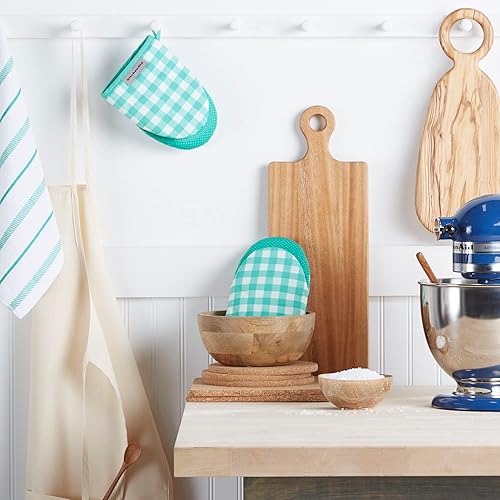 Miniatura 2 de KitchenAid Albany - Juego de 2 manoplas para horno pequeñas, color cielo aguamarina, 5.5 x 8 pulgadas