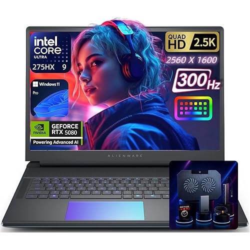 Alienware 18 Area-51 Gaming Laptop - Intel Ultra 9 275HX, RTX 5080 16GB GDDR7, 18" 300Hz WQXGA, 64GB RAM RAM and 2TB SSD SSD, RGB Keyboard, AI Command Center, Win 11 Pro, Accessory