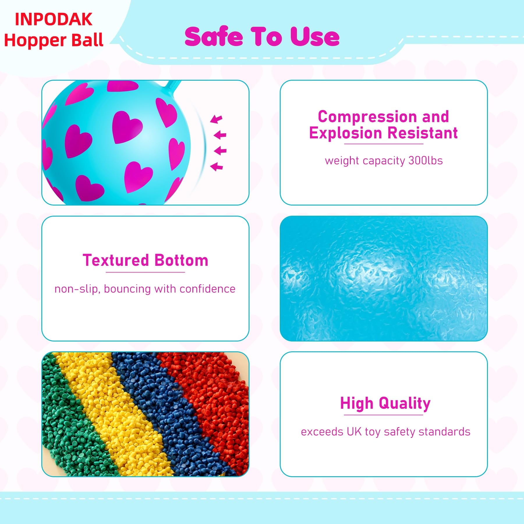 INPODAK Pelotas Saltarinas para Niños 40cm Pelota Saltarina con Asa Bola Hopper de 15 Pulgadas Resistente hasta 100 kg Pelotas Saltarinas Inflables Space Hopper para Niños de 3 a 6 Años