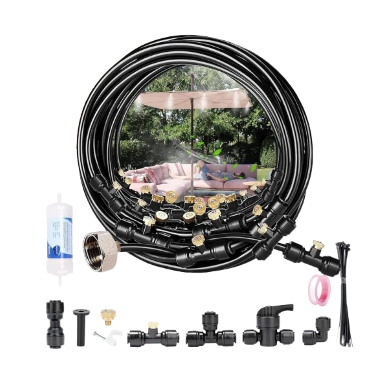 Générique Kit Brumisateur Terrasse Brumisateur Terrasse Exterieur Tuyau d'irrigation de Pulvérisateur Système D'arrosage de Terrasses Serre pour Jardin, Serre, Pergola, Parasols et Piscine