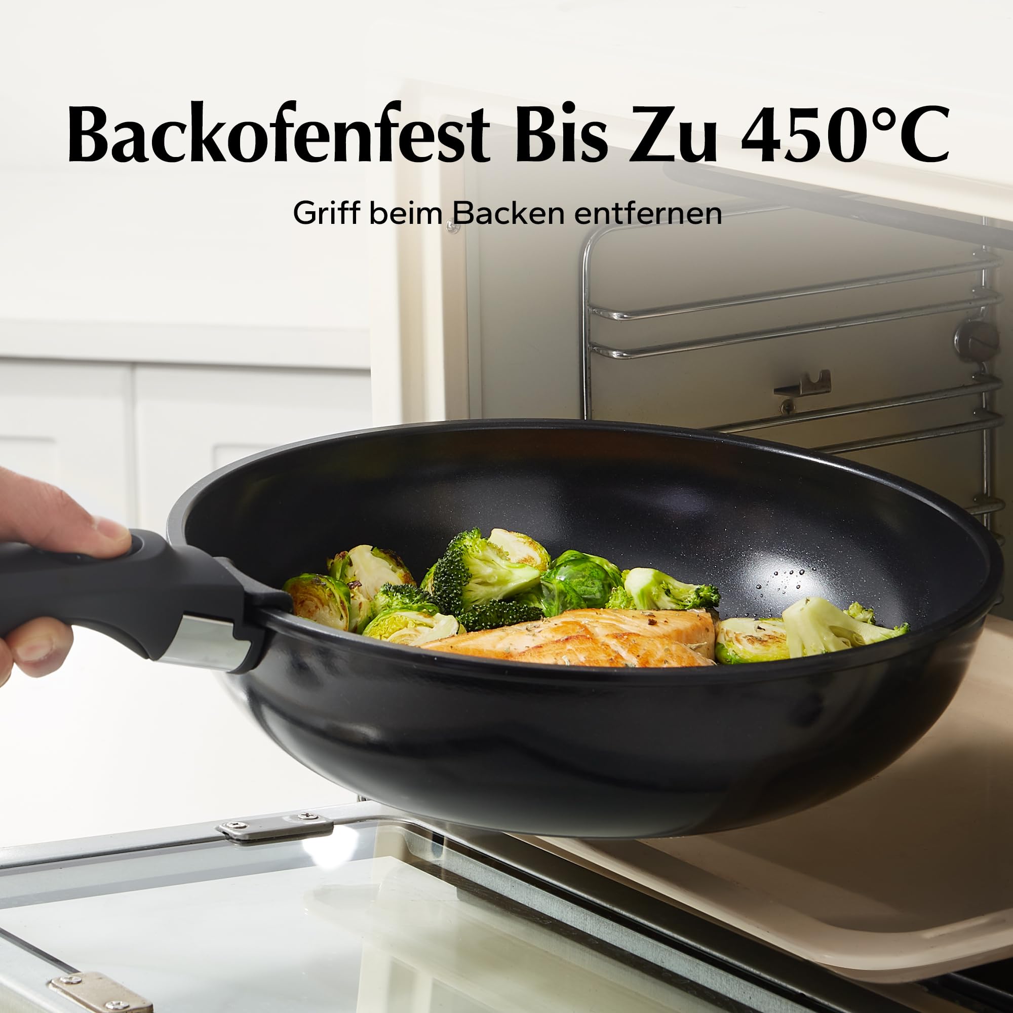 Redchef Set Di Padelle Da 16 Pezzi, Antiaderente In Ceramica, Con Manici Rimovibili, Padella Da 20/26 Cm, Padella Da 26 Cm, Pentola Da 18/20 Cm, Impilabile Per Tutti I Piani Cottura, Forno, Nero