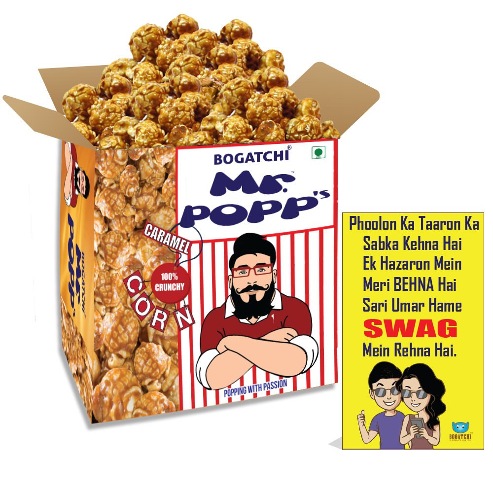 BOGATCHI Mr.POPP's Caramel Popcorn, 100% Crunchy HandCrafted Gourmet Popcorn Snacks | NO Microwave needed | Best Movie / TV Time Snack, Perfect Rakhi Gift for Girl , 250g + FREE Happy Rakhi Greeting Card-image-14