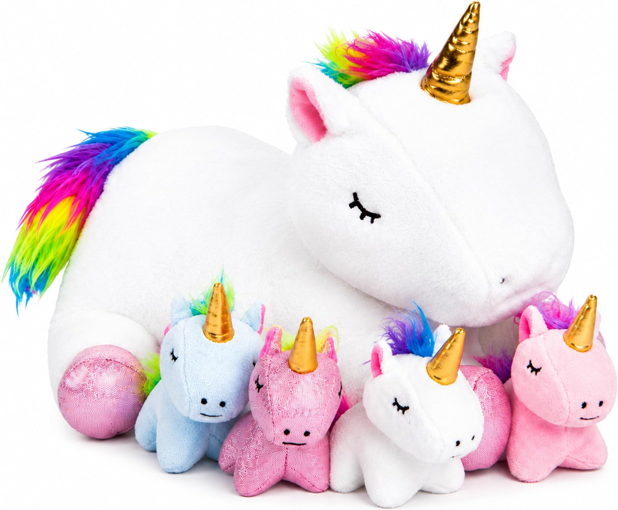 Unicorn Stuffed Animals for Girls, Set of 5 - Mommy with Babies - Magical Giant Stuffed Animal - Enchanting Unicorn with Babies Set - Plush Animals for Kids