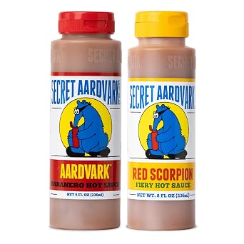Secret Aardvark Habanero Hot Sauce - Habanero Peppers & Roasted Tomatoes, Medium Spiced Hot Sauce, BBQ Sauce, Non-GMO, Low Sugar, Low Carb, Hot Sauce & Marinade - 8 fl oz 1 Pack Habanero & Red Scorpion