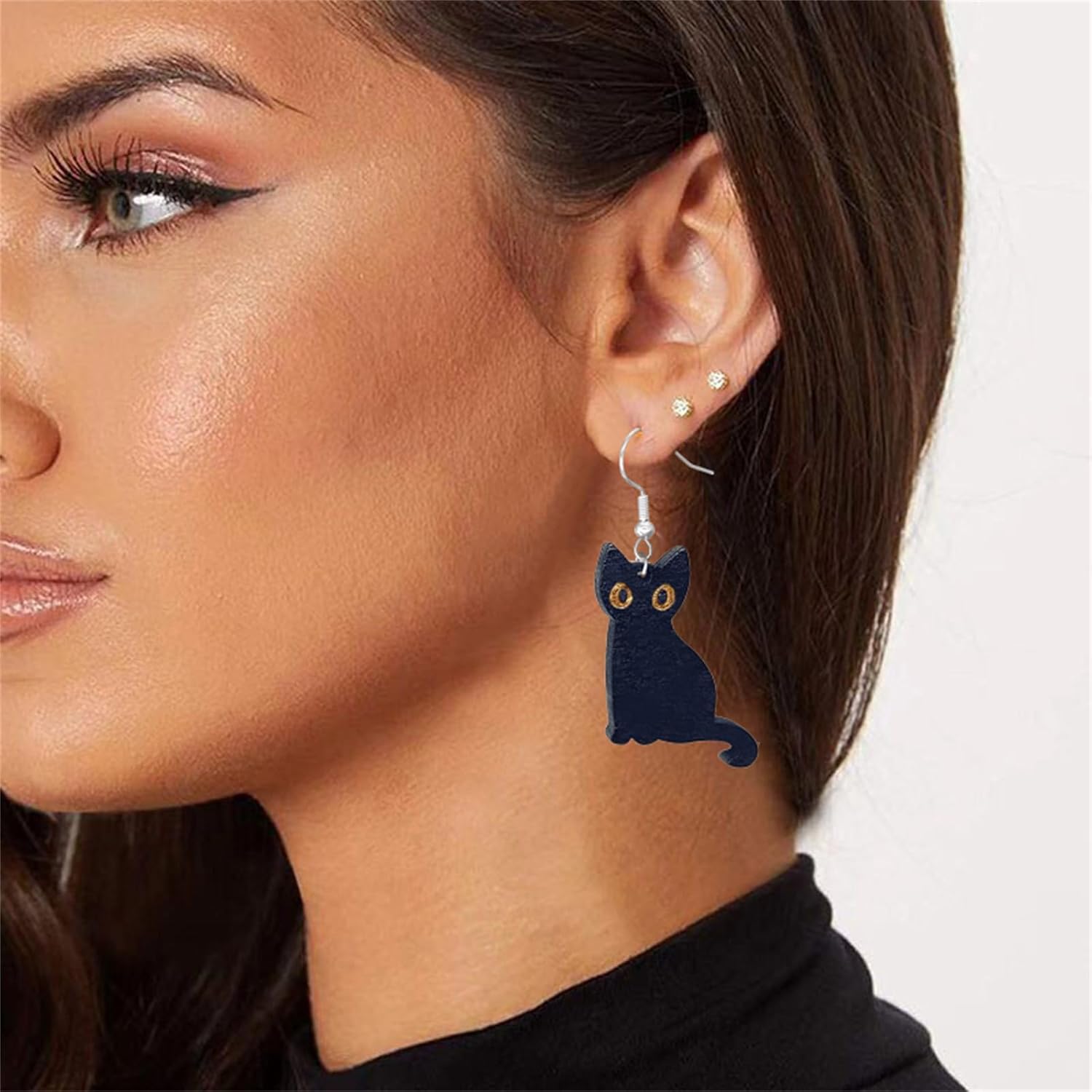 Kawaii Halloween Black Cat Earring for Women Lightweight Black Cats Dangle Earrings - Image 5